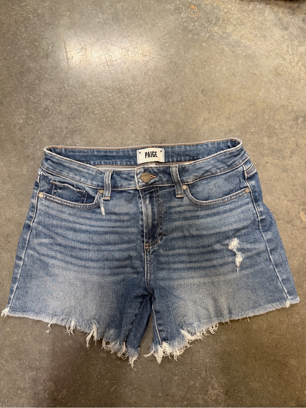 PAIGE Blue Distressed Denim Jean Shorts